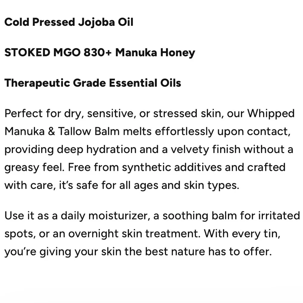 Stoked Beekeeping Manuka Honey Tallow Balm VANILLA ROSE NEW